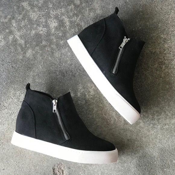 SODA Taylor Black Side Zipper Hidden Wedge Sneaker Booties 8.5 - Picture 4 of 9